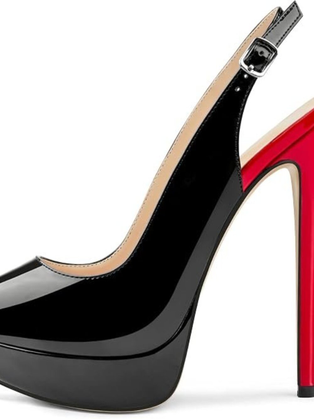 Black Red Platform Heels Stiletto Slingback Shoes - Picture 2 of 6